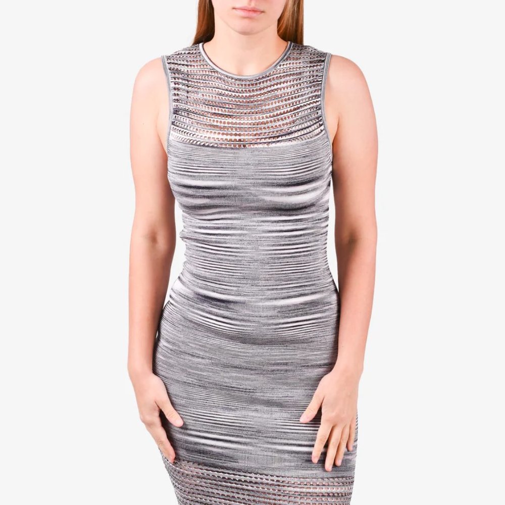 Torn by Ronny Kobo Space Dye Bodycon Dress Open Crochet on Top and Bottom Small